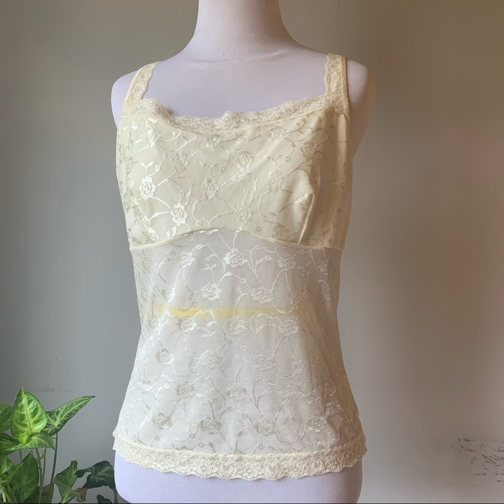 Vintage cream Vassarette rose floral lace Cami Intimates Lingerie top XL size42